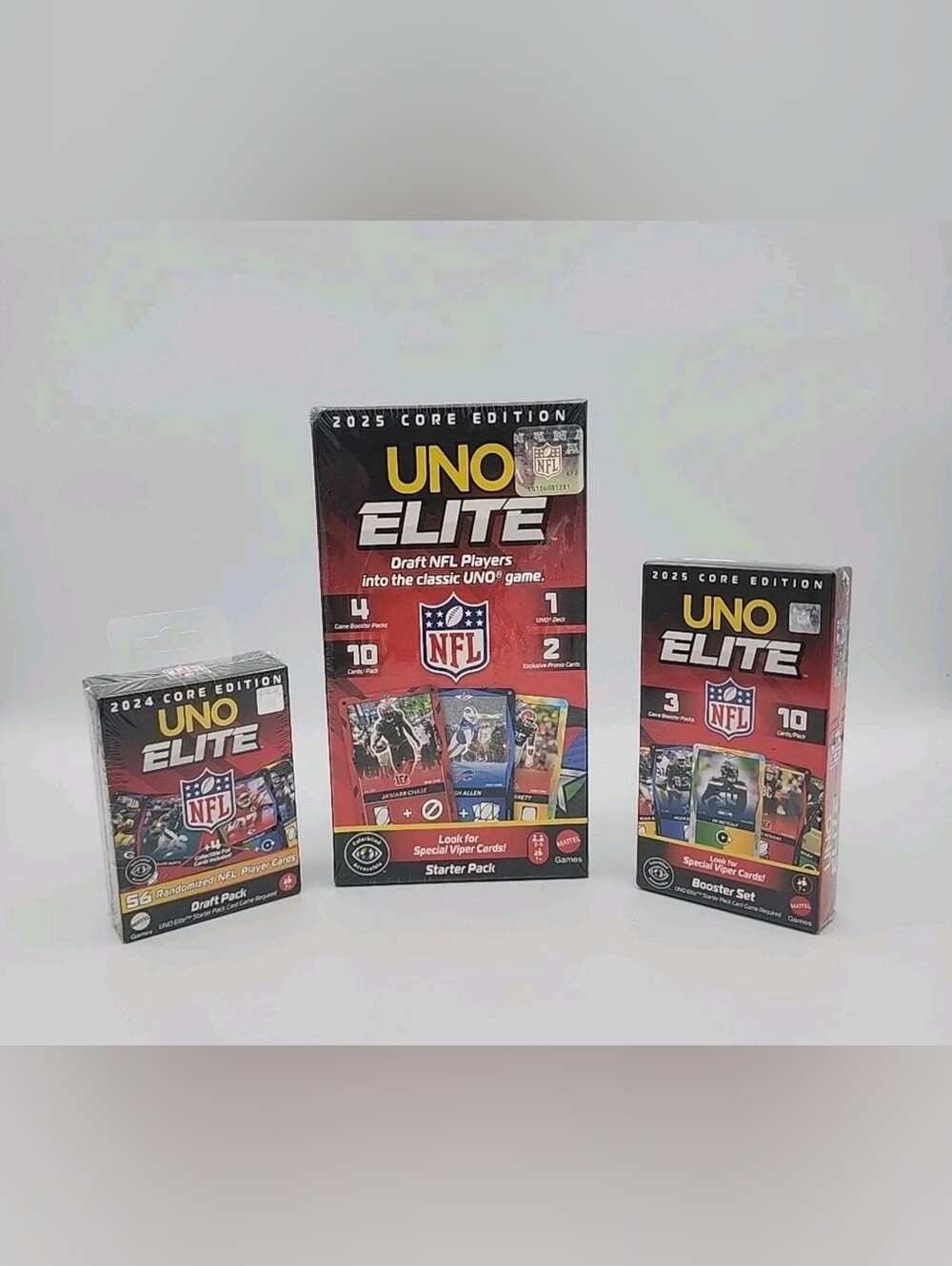 Uno Elite Core Edition NFL Football Starter Pack Box, Booster Set, & Draft Pack